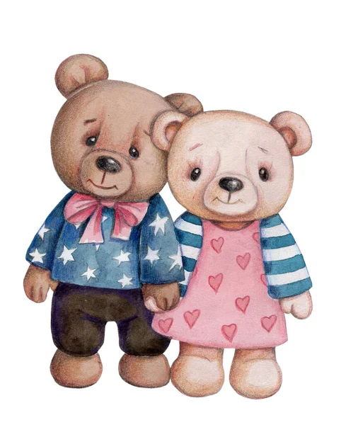 Lustige Cartoon Teddybär Paar Niedlichen Charakter Plüschbären Aquarell Illustration Für — Stockfoto