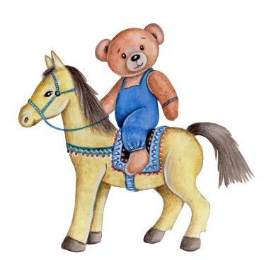 Tatlı çizgi film karakteri oyuncak ayının suluboya el çizimi.. 