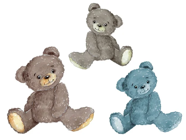 Aquarel Illustratie Van Schattige Teddyberen Handgetekend Geïsoleerd Witte Achtergrond — Stockfoto