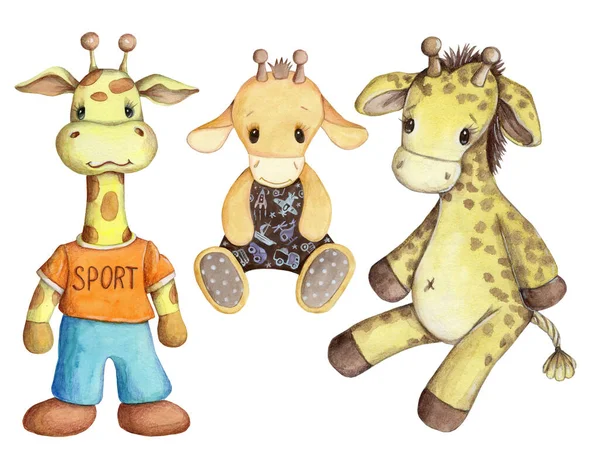 Bonito Desenho Animado Pequeno Bebê Girafa Ilustração Aquarela Para Crianças — Fotografia de Stock
