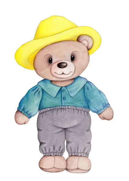 Cute Cartoon Toy Teddy Bear Yellow Blue Cartoon Animal Character — Fotografia de Stock