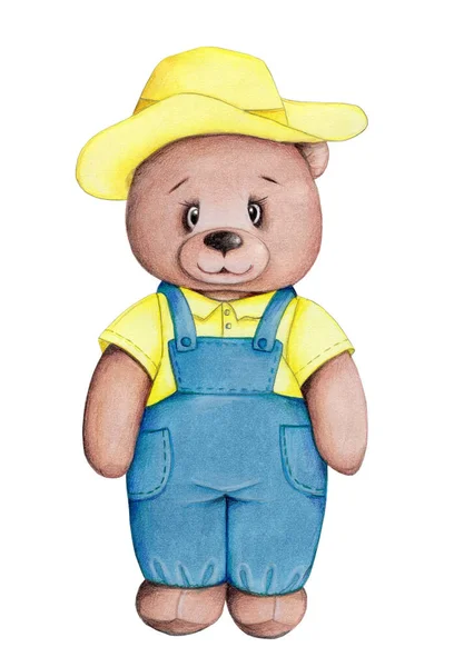 Cute Cartoon Toy Teddy Bear Yellow Blue Cartoon Animal Character — Zdjęcie stockowe