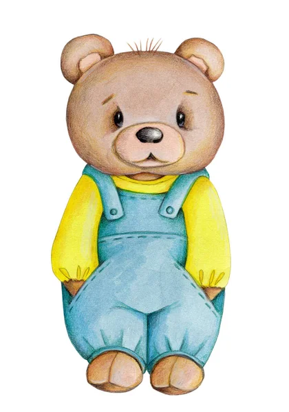 Cute Cartoon Toy Teddy Bear Yellow Blue Cartoon Animal Character —  Fotos de Stock