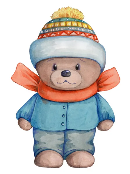 水彩画的图片可爱的卡通玩具熊 被白色背景隔离 婴儿和儿童设计的要素 — 图库照片