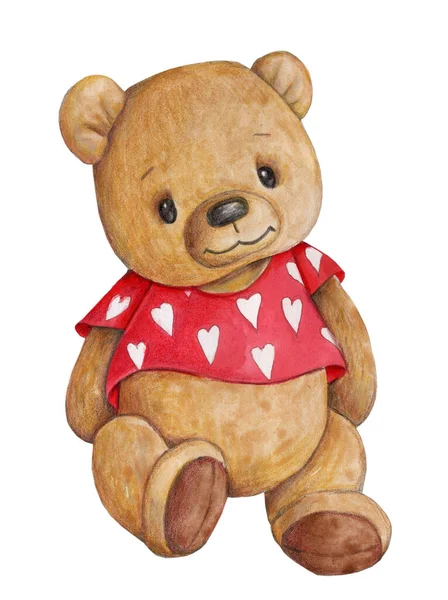 Leuke Tekenfilm Kleine Teddybeer Aquarel Ilustratie Voor Kinderen Element Van — Stockfoto