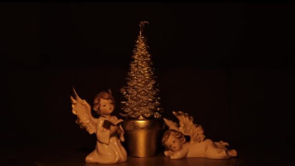 Angels Christmas Tree Low Light — Stock Video