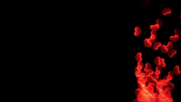 Flowing Red Hearts Black Background — Stock Video