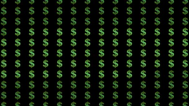 黑色屏幕上闪烁着绿色的美元标志 — 图库视频影像