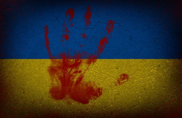 Bloederige Handafdruk Oekraïense Vlag — Stockfoto