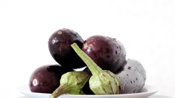 Aubergines Rotating White Background Eggplants — Video Stock