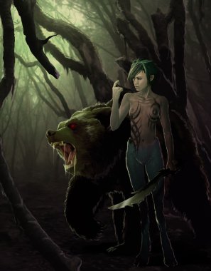 kadın satyre werebear ile