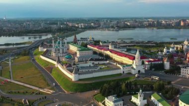 Kazan, Rusya. Kazan Kremlin 'in hava görüntüsü. Kul Şerif Camii