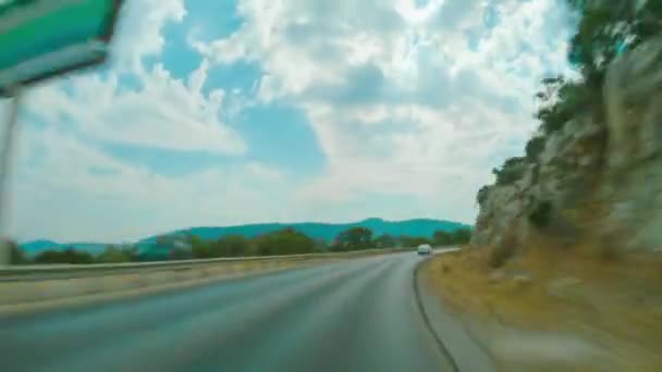 Hyperlapse view from moving car traveling in Turkey Bodrum POV on board camera — Stock Video