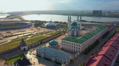 Kazan, Rusya. Kazan Kremlin 'in hava görüntüsü. Kul Şerif Camii