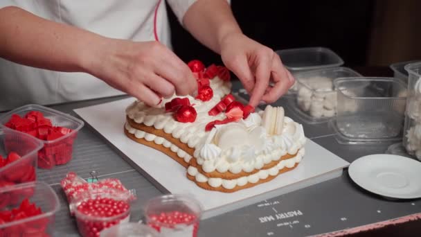 Receita passo-a-passo para cozinhar doces. Projeto bonito bolo de Natal — Vídeo de Stock