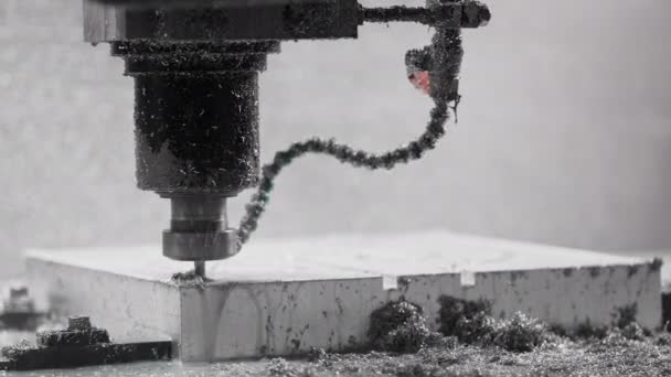 Slow-motion close-up of milling, creating aliminium shape — Vídeo de Stock