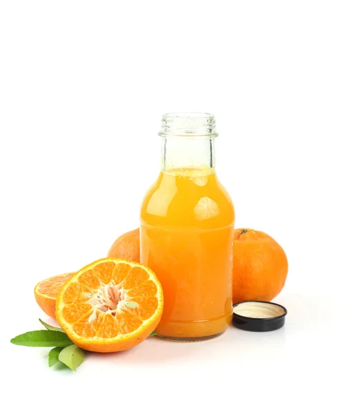 Bouteille Jus Orange Frais Fruits Orange Douce Sur Fond Blanc Images De Stock Libres De Droits