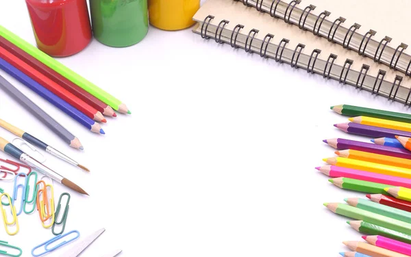 Fondo Educativo Herramientas Coloridas Papelería Escolar Con Espacio Blanco — Foto de Stock