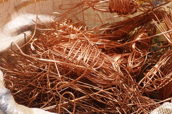 Save environment concept - Bag of electrical copper waste, scrap copper wire material for recycling business.