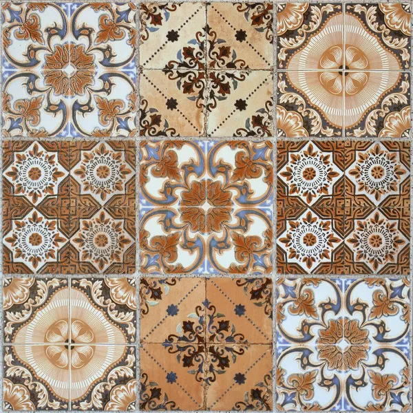 Beautiful Old Wall Ceramic Tiles Patterns Handcraft Thailand Public — Stock Photo, Image