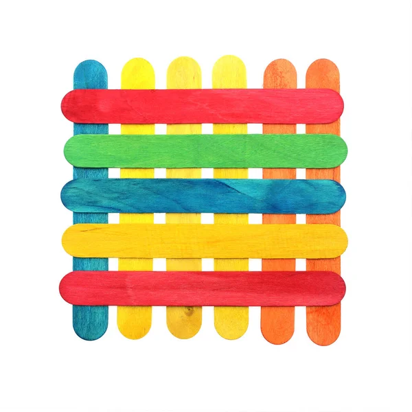 Kleurrijke Houten Lolly Sticks Ijsstokjes Geïsoleerd Witte Achtergrond — Stockfoto