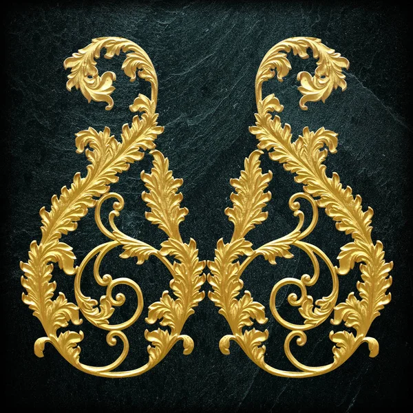 Elementos Ornamento Desenhos Florais Ouro Vintage Fundo Ardósia Preta Textura — Fotografia de Stock