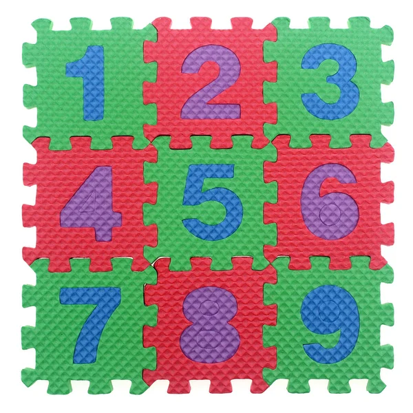 Numbers Alphabet Puzzle Pieces White Background — стокове фото
