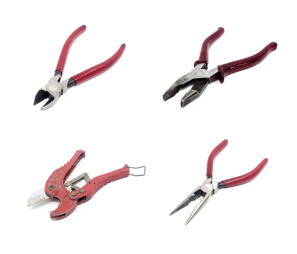 Set Pliers Wire Cutters Pipe Cutter Isolated White Background — ストック写真