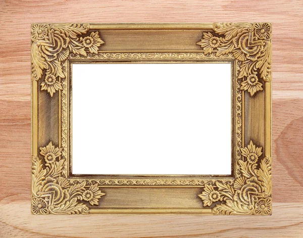 Antique Gold Frame Wooden Wall Background — Stock Photo, Image