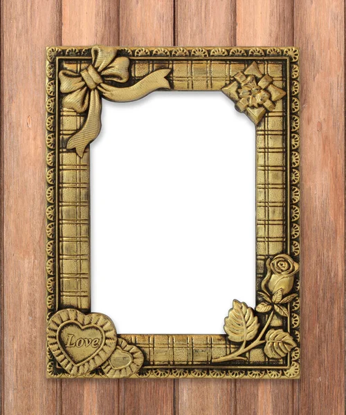 Antique Gold Frame Wooden Wall Background — Stock Photo, Image
