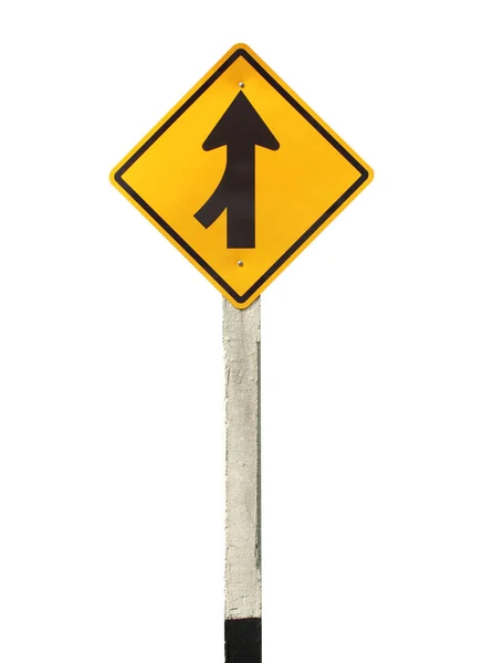 合并左交通标志的路段 — 图库照片
