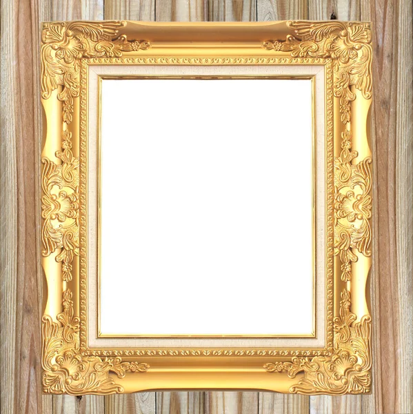 Antique Gold Frame Wooden Wall Background — Stock Photo, Image