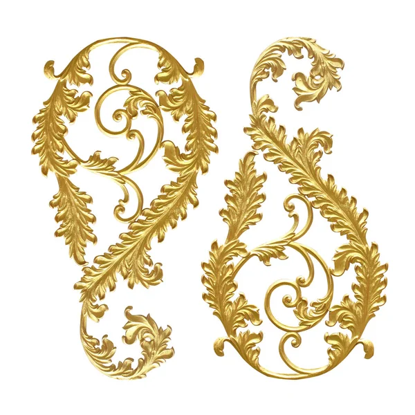 Elementos Ornamento Desenhos Florais Ouro Vintage Fundo Branco Textura — Fotografia de Stock