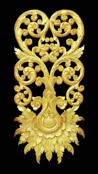 Padrão Madeira Esculpir Tinta Dourada Para Decoração Fundo Preto — Fotografia de Stock