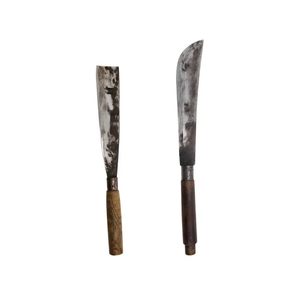 Два Старых Ножа Белом Фоне — стоковое фото