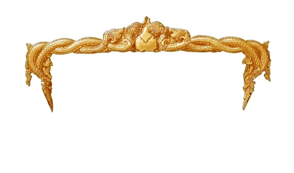 Moldura Ouro Decorativo Antigo Feito Mão Gravado Isolado Fundo Branco — Fotografia de Stock