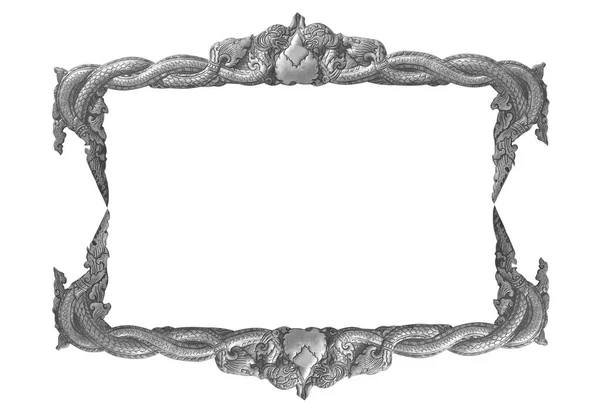 Old Decorative Gray Frame Handmade Engraved Isolated White Background — Stock Photo, Image