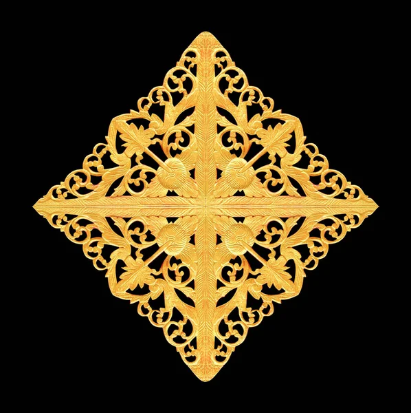 Patroon Van Houtsnijwerk Goudverf Voor Decoratie Zwarte Achtergrond — Stockfoto