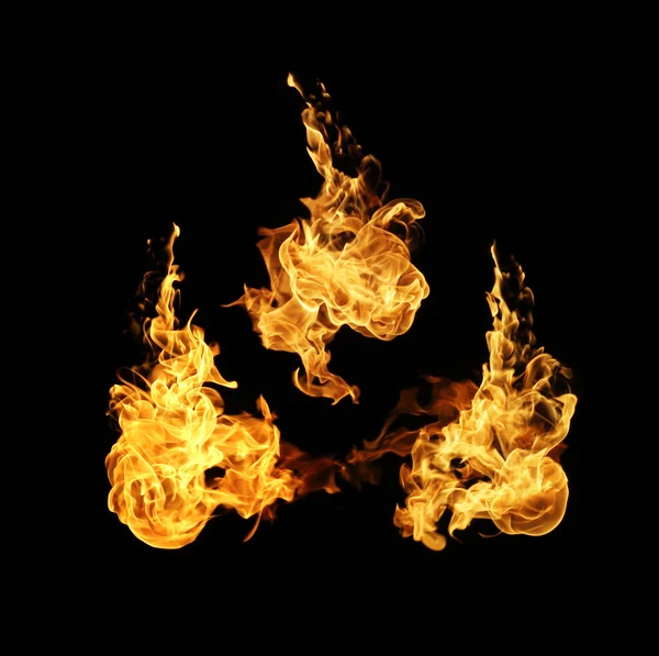 Fire Flames Collection Isolated Black Background — Stock Photo, Image