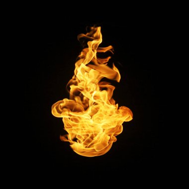 Yangın alevleri koleksiyonu siyah arkaplanda izole edildi