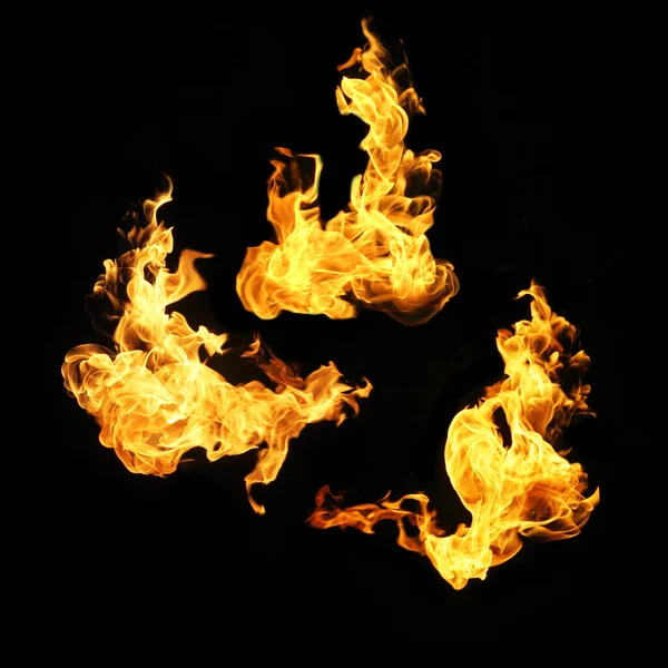 Fire Flames Collection Isolated Black Background — Stock Photo, Image