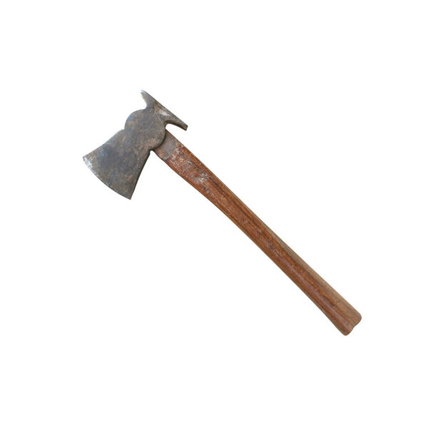 Old ax with wooden handle isolated on white background with clipping paths