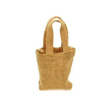 Beyaz arka planda izole edilmiş bir çuvaldan çanta.