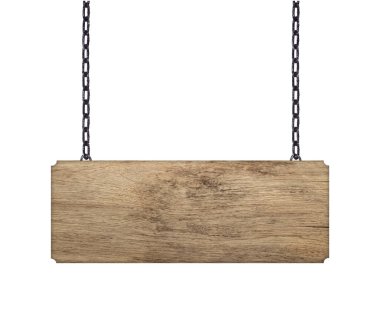 Beyaz bir zincirde asılı ahşap tabela