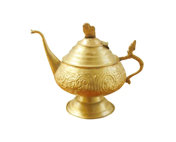Antique Brass Teapot Pattern Isolated White Background — Stock Photo, Image