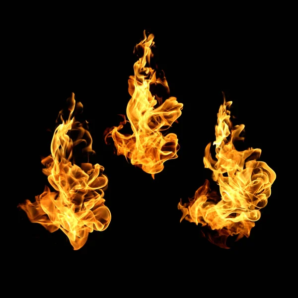 Fire Flames Collection Isolated Black Background — Stock Photo, Image