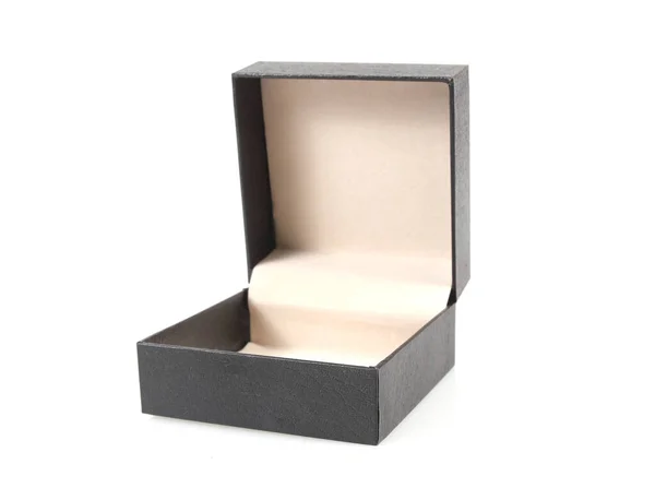 Чорна Відкрита Подарункова Коробка Ізольована Білому Тлі — стокове фото