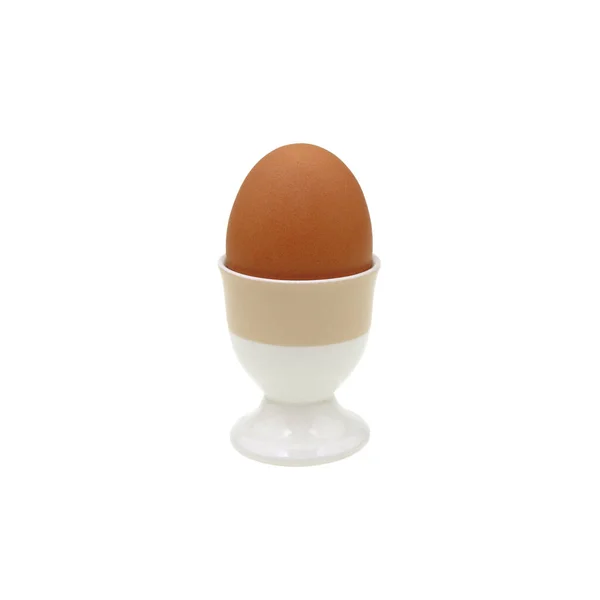 Ovos Galinha Colocados Copos Cerâmica Sobre Fundo Branco — Fotografia de Stock