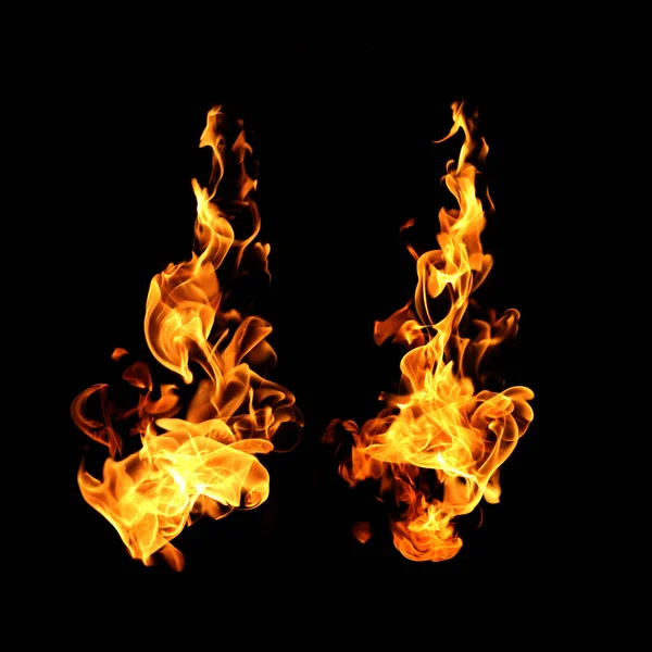 Fire Flames Collection Isolated Black Background — Stock Photo, Image