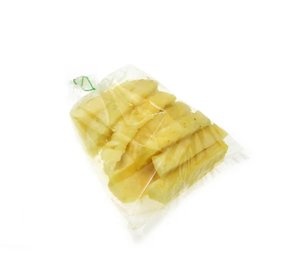 Ananas Gesneden Plastic Zak Geïsoleerd Wit — Stockfoto